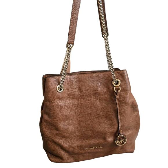 Michael Kors Jet Set Travel Bag Brown Purse Medium NS Chain Leather Satchel - Picture 6 of 14